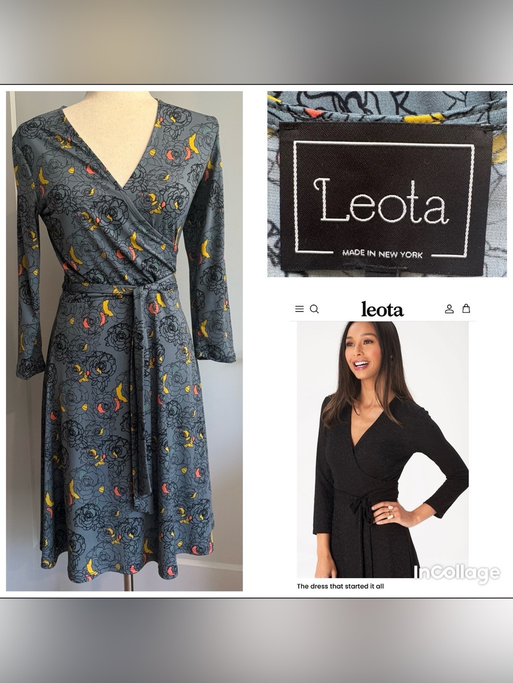 Leota Gray Floral Faux Wrap Dress